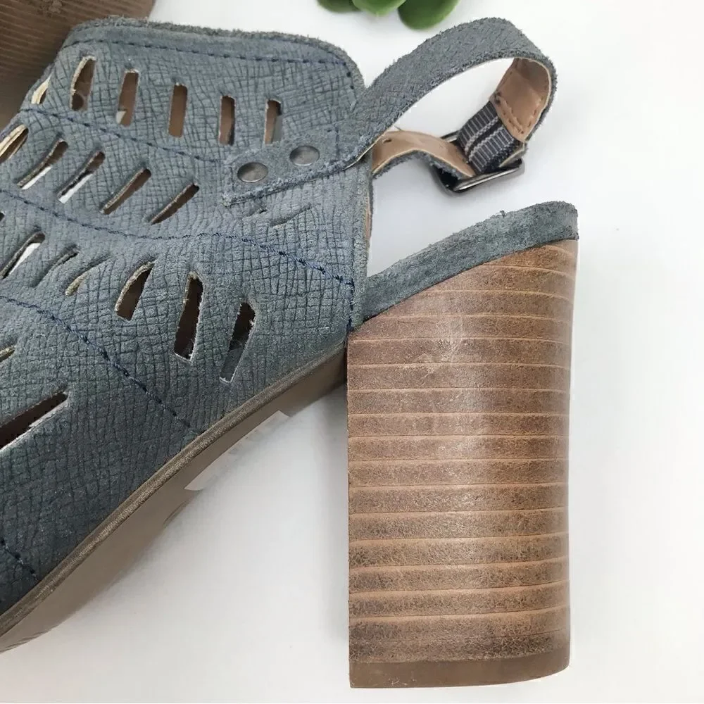 DIBA Slate Blue Laser Cut Suede Ankle Heels